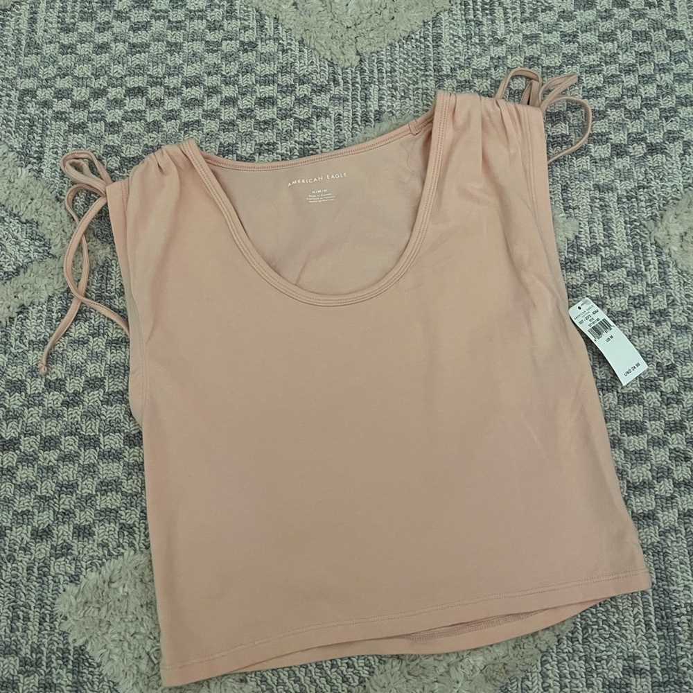 American Eagle Pink Tie Shoulder Tee Shirt Crop Top Women's Medium New NWT
